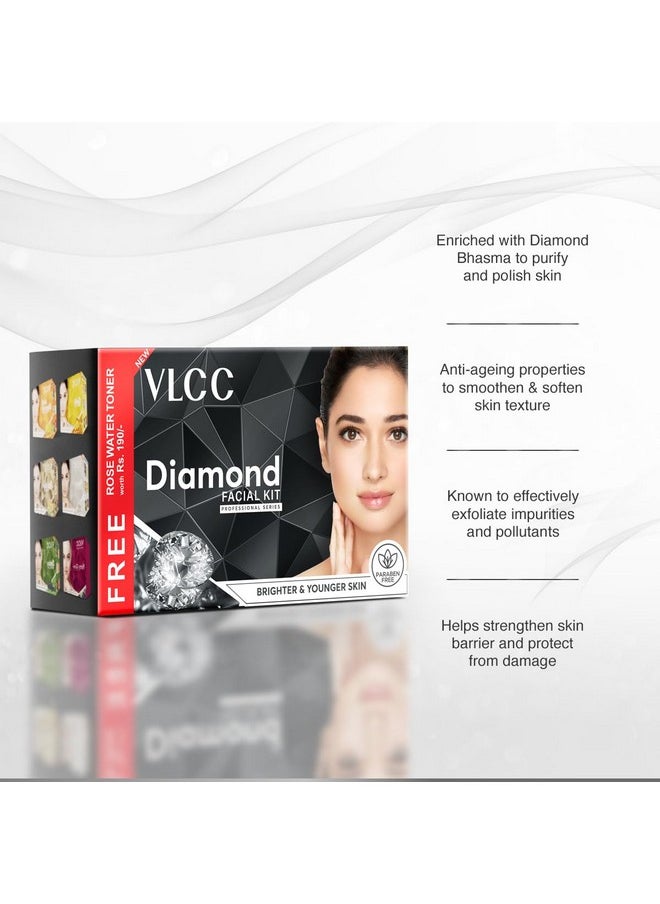 VLCC Diamond Facial Kit - Multi Use | Salon Like Facial in Just 6-Steps | Includes Cleanser, Scrub, Cream, Face Pack, Moisturizing Gels & a Rose Water Toner | 14.11 Oz (300g+100ml)