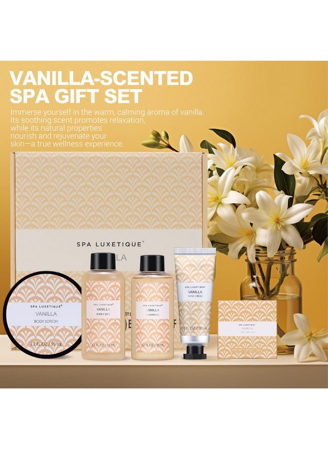 Spa Luxetique Spa Gifts for Women 6pc Vanilla Bath Sets Women Gift With Body Lotion, Shower Gel, Bubble Bath, Hand Cream, Bath and Body Gifts Set, Christmas Gift Sets, Bath Gifts for Women