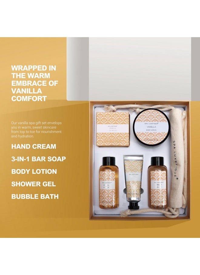Spa Luxetique Spa Gifts for Women 6pc Vanilla Bath Sets Women Gift With Body Lotion, Shower Gel, Bubble Bath, Hand Cream, Bath and Body Gifts Set, Christmas Gift Sets, Bath Gifts for Women