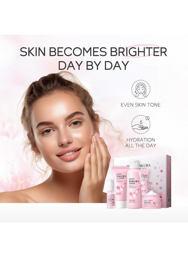 LAIKOU Skin Care Set JAPAN SAKURA Women Beauty Gift Sets Skin Care Kit with Cleanser, Toner, Serum, Eye Cream, Face Cream Travel Kit for Women Teen Girls Mom Daughter Birthday TSA-friendly Sizes 5pcs