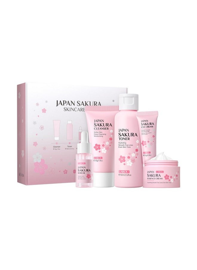 LAIKOU Skin Care Set JAPAN SAKURA Women Beauty Gift Sets Skin Care Kit with Cleanser, Toner, Serum, Eye Cream, Face Cream Travel Kit for Women Teen Girls Mom Daughter Birthday TSA-friendly Sizes 5pcs