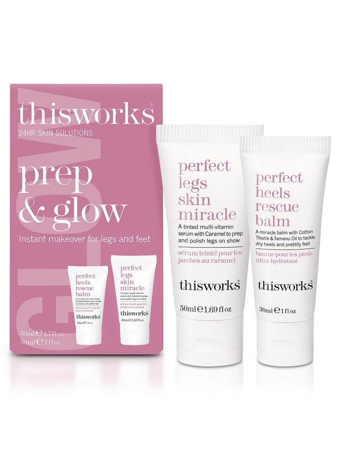 THISWORKS Prep and Glow Gift Set - Travel Size Kit with Perfect Legs Skin Miracle and Perfect Heels Rescue Balm Foot Cream - Nourishing & Hydrating Bodycare Duo