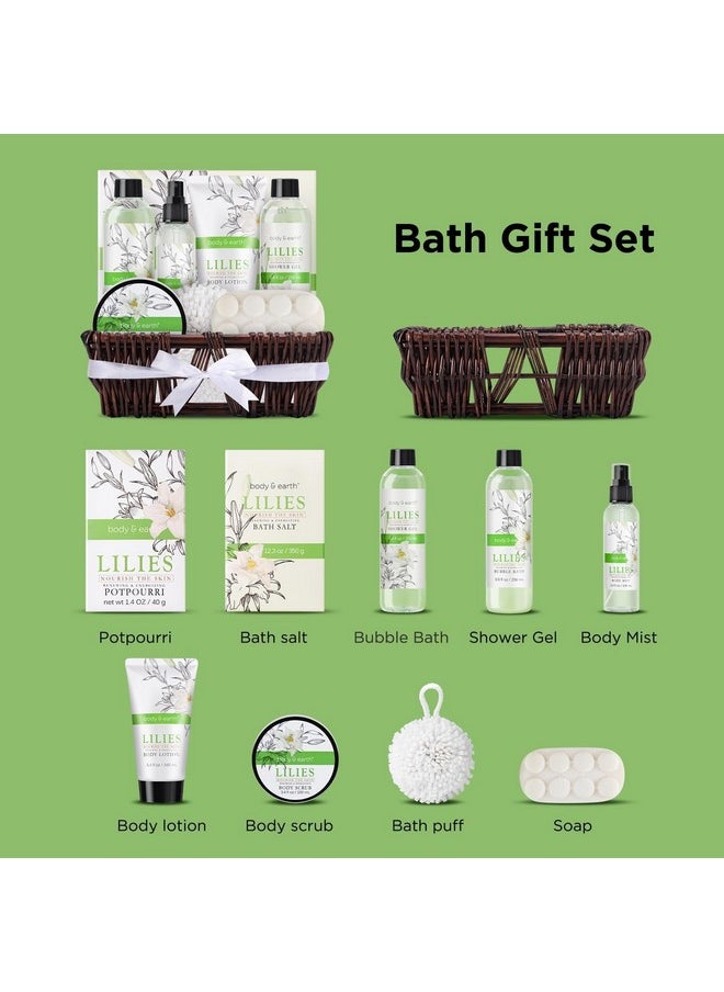Spa Gift Baskets For Women Body & Earth 10pcs Spa Gifts For Women, Lily Gift Baskets Bath and Body Works Gift Set For Women with Bubble Bath, Body Lotion, Christmas Gift Baskets for Women Bath Set
