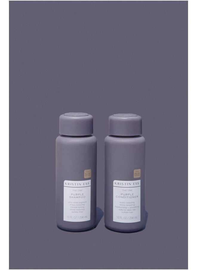 Kristin Ess Hair Purple Shampoo and Conditioner Set for Blonde, Brunette, Silver + Gray Hair, Anti Brass + Yellow Tones, Safe for Color Treated Hair, Sulfate Free Toning Shampoo Conditioner