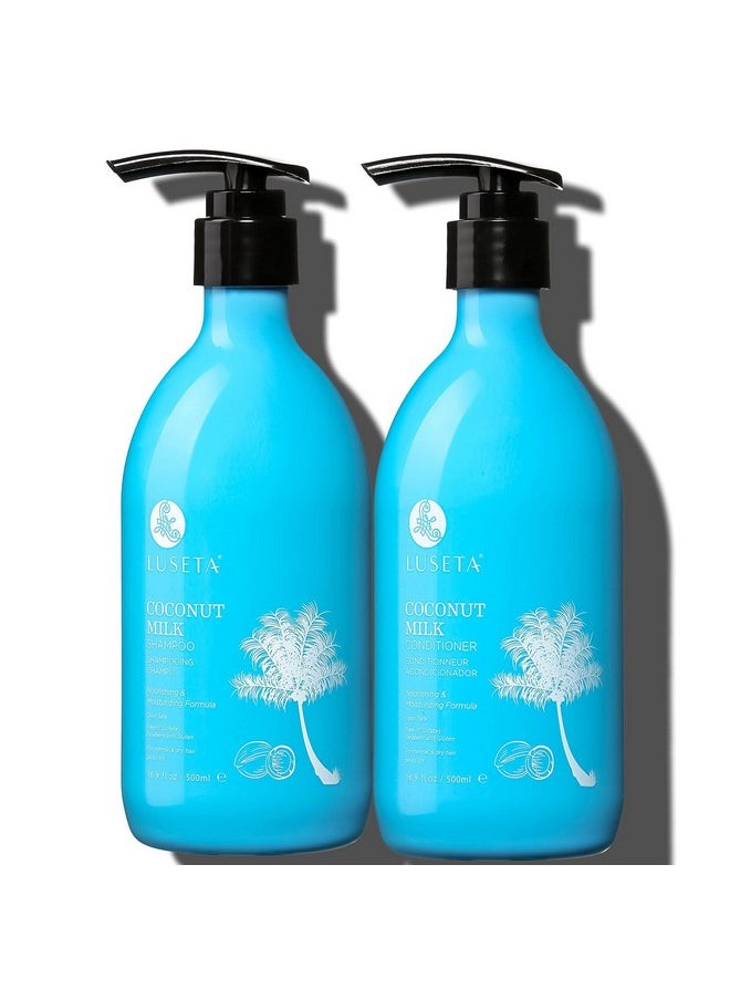 L LUSETA Coconut Milk Shampoo & Conditioner, Nourishing & Moisturizing Hair, Sulfate & Paraben Free, Keratin & Color Safe, 16.9oz Each