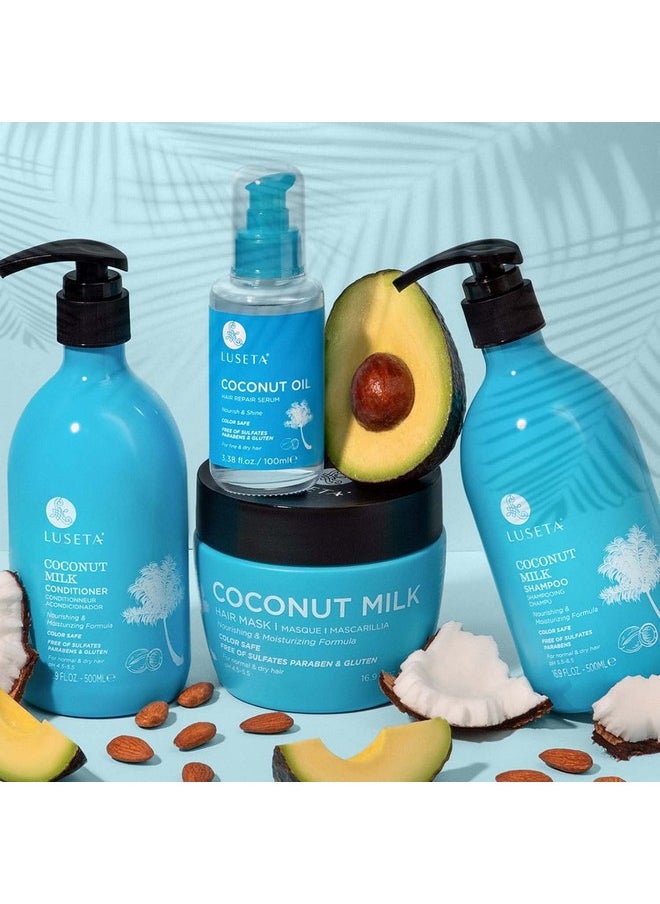 L LUSETA Coconut Milk Shampoo & Conditioner, Nourishing & Moisturizing Hair, Sulfate & Paraben Free, Keratin & Color Safe, 16.9oz Each