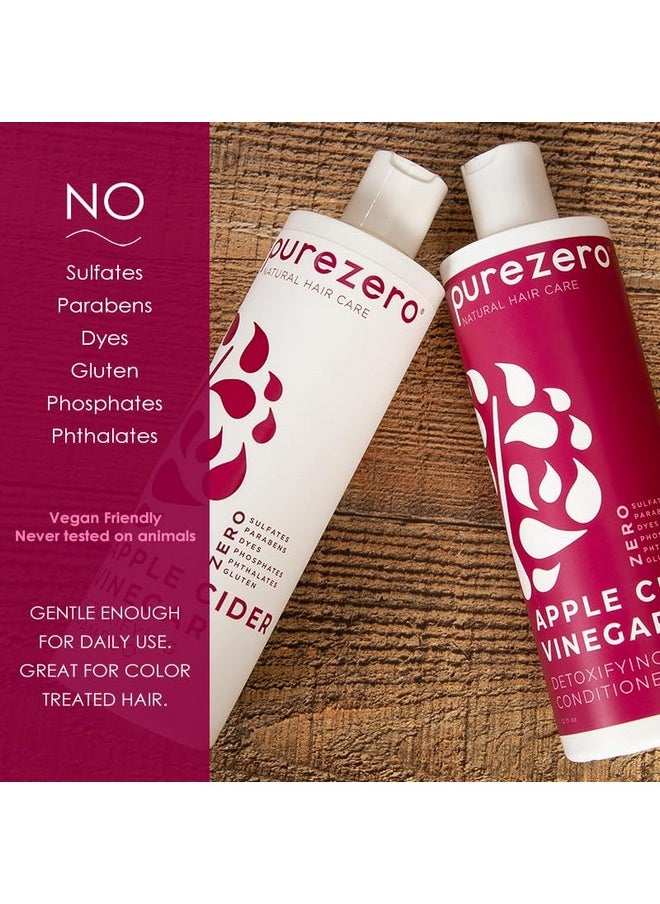 Purezero Apple Cider Vinegar Shampoo & Conditioner Set - Detox Scalp & Hair - pH balanced -Increase Hydration - Zero Sulfates, Parabens, Dyes - 100% Vegan & Cruelty Free - Great For Color Treated Hair