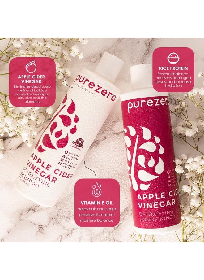 Purezero Apple Cider Vinegar Shampoo & Conditioner Set - Detox Scalp & Hair - pH balanced -Increase Hydration - Zero Sulfates, Parabens, Dyes - 100% Vegan & Cruelty Free - Great For Color Treated Hair