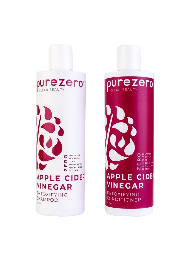 Purezero Apple Cider Vinegar Shampoo & Conditioner Set - Detox Scalp & Hair - pH balanced -Increase Hydration - Zero Sulfates, Parabens, Dyes - 100% Vegan & Cruelty Free - Great For Color Treated Hair