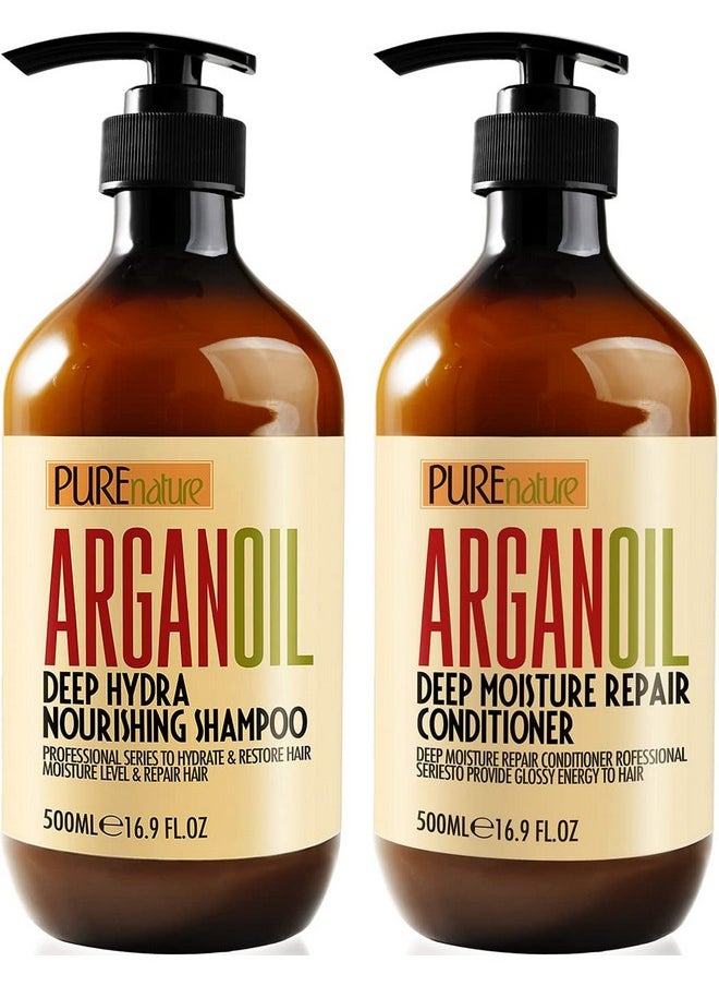 Argan Oil Shampoo and Conditioner Set - Sulfate Free Moroccan Care with Keratin - For Curly, Straight, Dry and Damaged Hair - Moisturizing, Hydrating, Anti Frizz Salon Technology