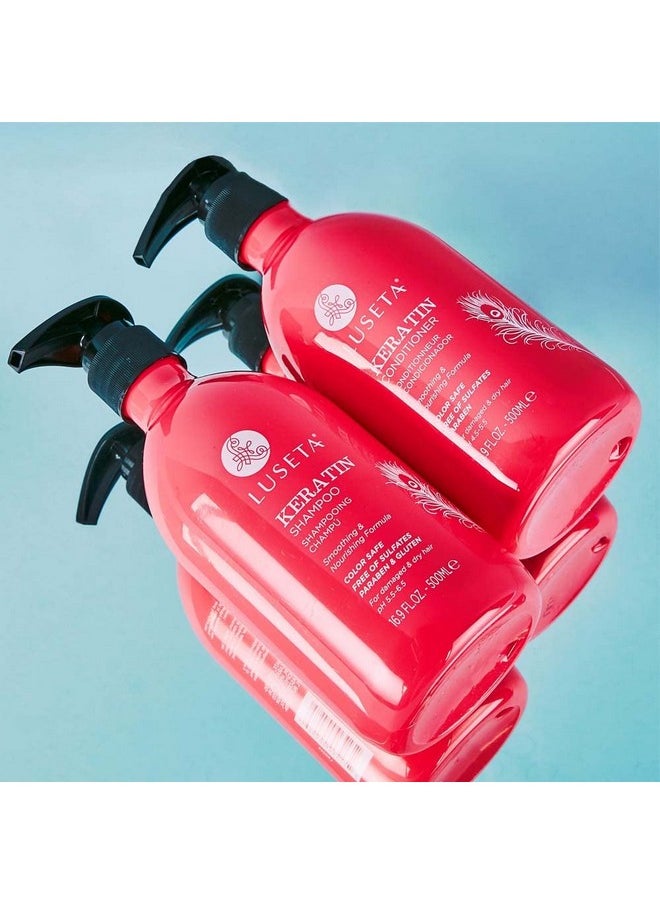 Luseta Keratin Shampoo and Conditioner Set Moisturizing Treatment for Dry Hair Smooth & Repair Damaged Hair for Women Sulfate Free 16.9 oz