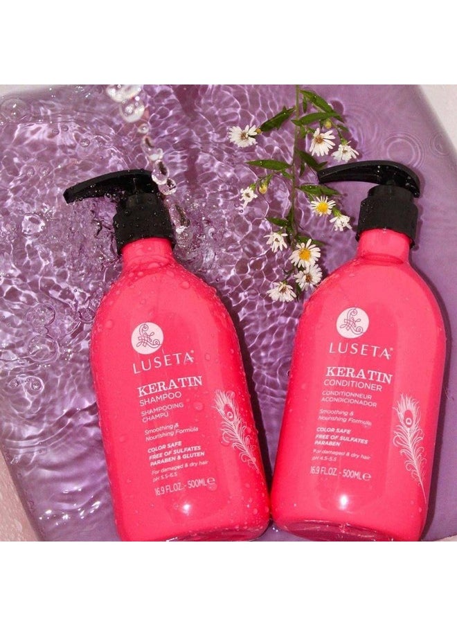 Luseta Keratin Shampoo and Conditioner Set Moisturizing Treatment for Dry Hair Smooth & Repair Damaged Hair for Women Sulfate Free 16.9 oz