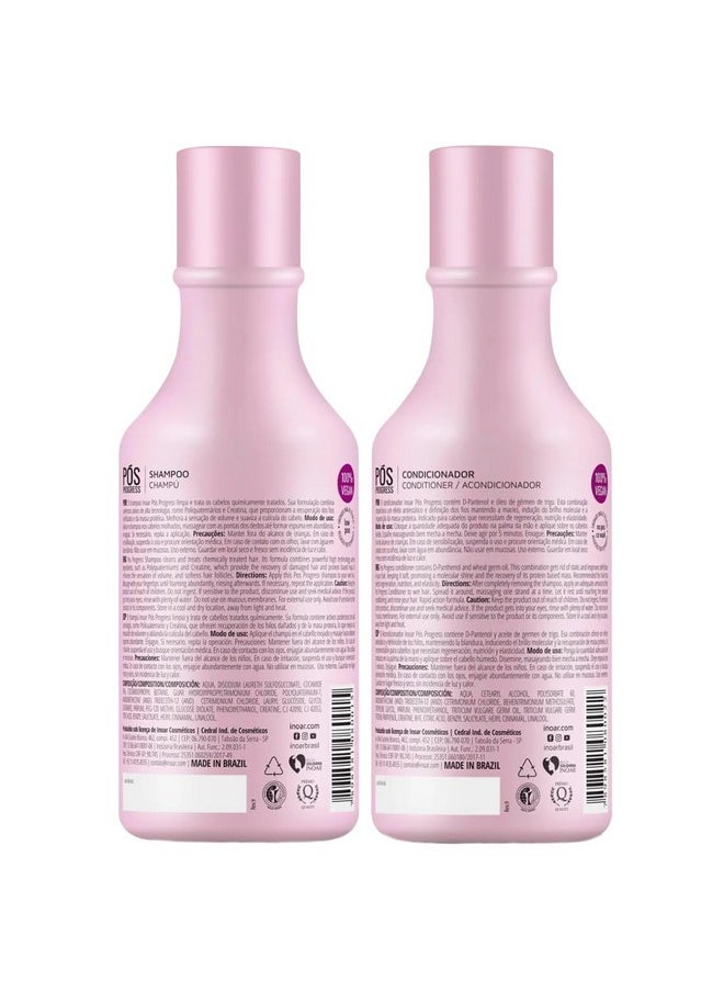 INOAR - POS Progress Shampoo & Conditioner Kit, Keratin Treatment, Strengthen Hair, Healthy, Soft, Smooth Hair, Anti-Frizz, Hair Repair, Vegan Hair Products for Men and Women (8.45 oz. each)