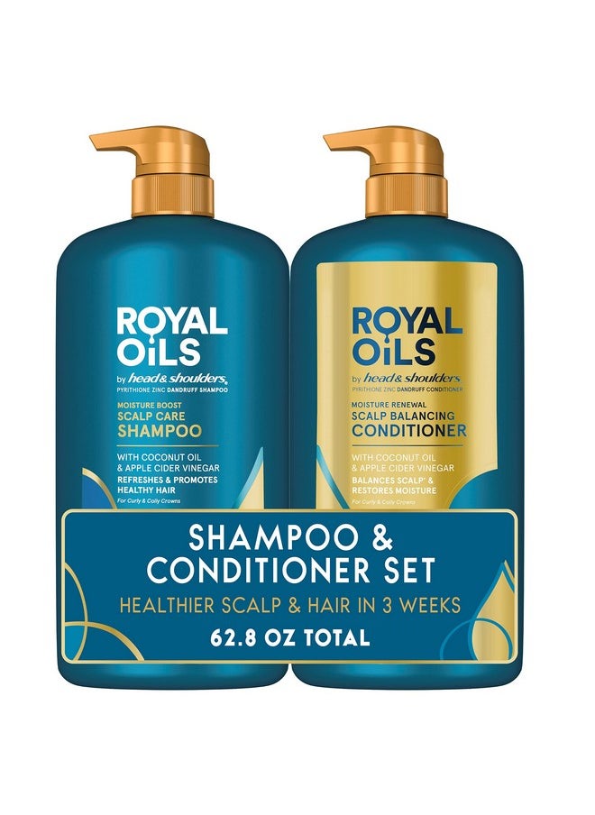 Head & Shoulders Royal Oils Dandruff Shampoo and Conditioner Set, Coconut Oil & Apple Cider Vinegar, Moisture Renewal, Scalp Relief, Curly & Coily Hair, Anti Dandruff, 31.4 Fl Oz Each, 2 Pack