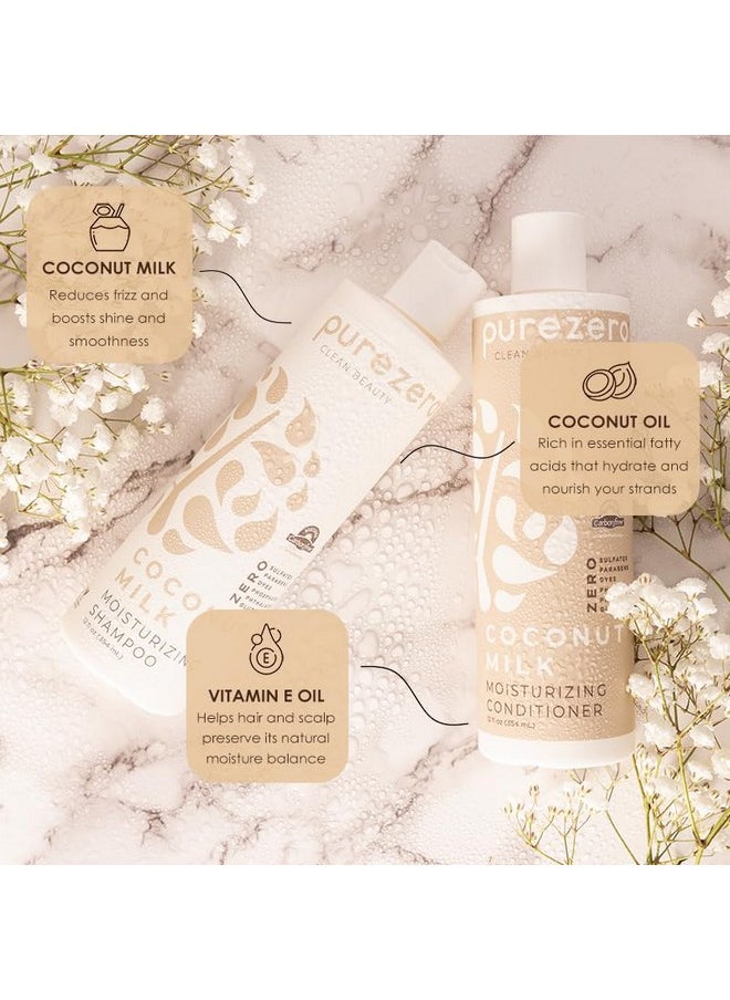 Purezero Coconut Milk Shampoo & Conditioner Set - 100% Vegan & Cruelty Free - Intense Hydration & Increase Shine - Zero Sulfates, Parabens, Dyes - Fight Dandruff & Frizz