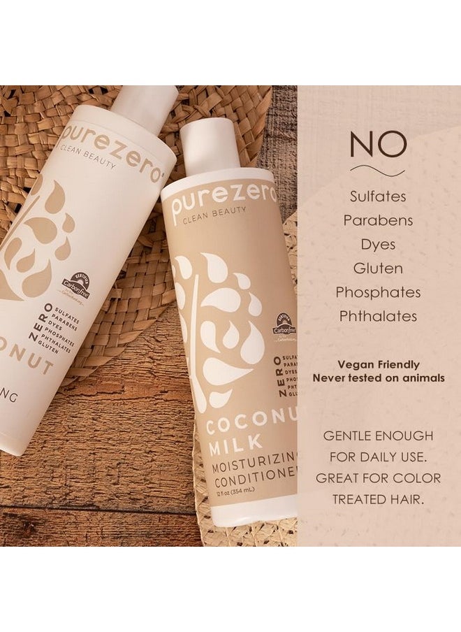 Purezero Coconut Milk Shampoo & Conditioner Set - 100% Vegan & Cruelty Free - Intense Hydration & Increase Shine - Zero Sulfates, Parabens, Dyes - Fight Dandruff & Frizz