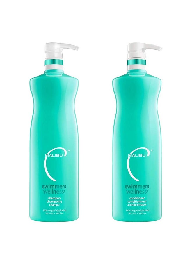 Malibu C Swimmers Wellness Shampoo and Conditioner Set - Restorative Hair Care for Swimmers - Protects Against Chlorine Damage & Combats Brittle Hair (33.8 oz)