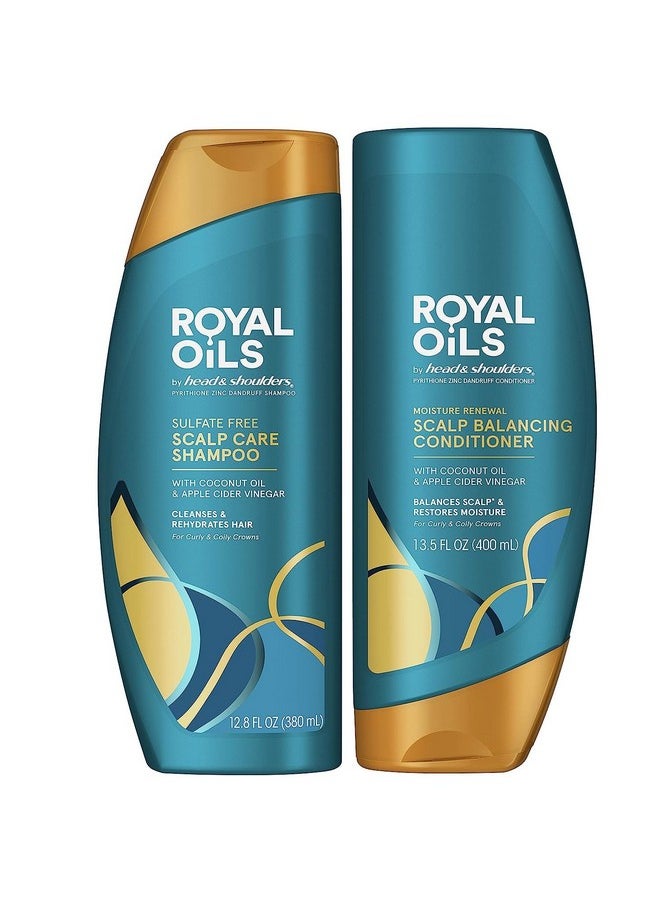Head & Shoulders Royal Oils Shampoo and Conditioner Set, Includes Anti-Dandruff Scalp Care Shampoo (12.8 Fl Oz.) & Moisture Renewal Scalp Balancing Conditioner, Hair Treatment for Curly & Coily Hair