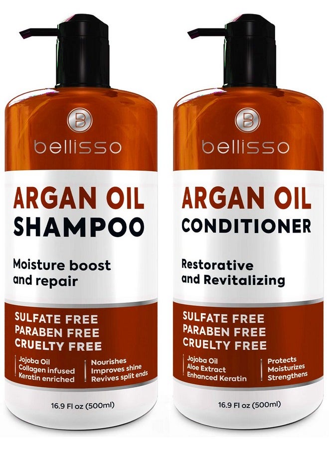 Moroccan Argan Oil Shampoo and Conditioner Set - Sulfate Free with No Parabens - Botanicals for Women and Men - Professional Moisturizing, Anti Frizz, Hydrating Solution for Dry, Wavy and Curly Hair