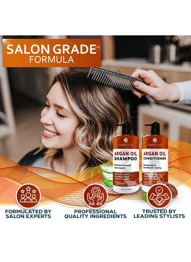 Moroccan Argan Oil Shampoo and Conditioner Set - Sulfate Free with No Parabens - Botanicals for Women and Men - Professional Moisturizing, Anti Frizz, Hydrating Solution for Dry, Wavy and Curly Hair