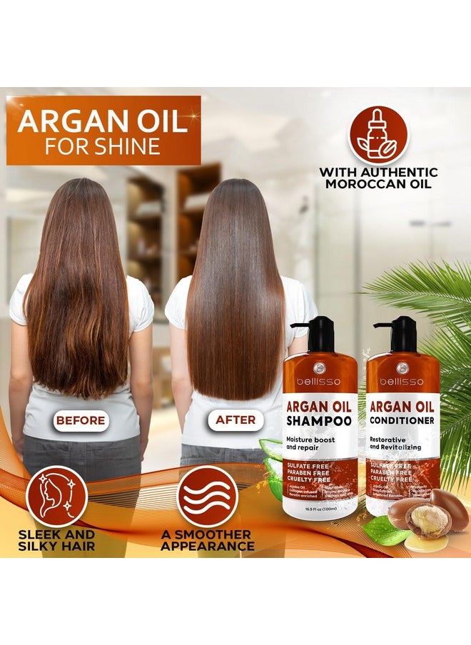 Moroccan Argan Oil Shampoo and Conditioner Set - Sulfate Free with No Parabens - Botanicals for Women and Men - Professional Moisturizing, Anti Frizz, Hydrating Solution for Dry, Wavy and Curly Hair