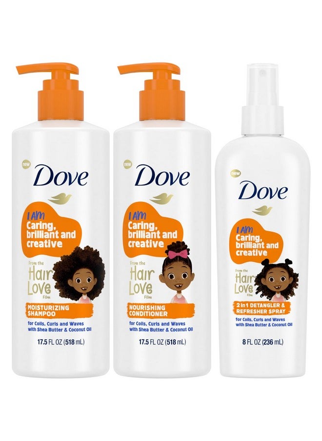 Dove Shampoo and Conditioner Set + Detangler Spray for Kids - Kids Hair Love Collection, Shampoo and Conditioner, Curly and Wavy Hair Products (3 Piece Set)