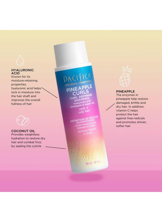 Pacifica Shampoo & Conditioner Set - Pineapple Curls Curl Defining Hair Care, Hyaluronic Acid, Coconut Oil, No Frizz, For Curly Coily Hair Clean Vegan & Cruelty-Free Dermatologist Tested