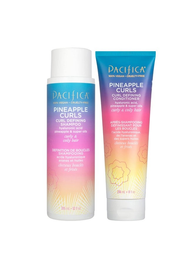 Pacifica Shampoo & Conditioner Set - Pineapple Curls Curl Defining Hair Care, Hyaluronic Acid, Coconut Oil, No Frizz, For Curly Coily Hair Clean Vegan & Cruelty-Free Dermatologist Tested