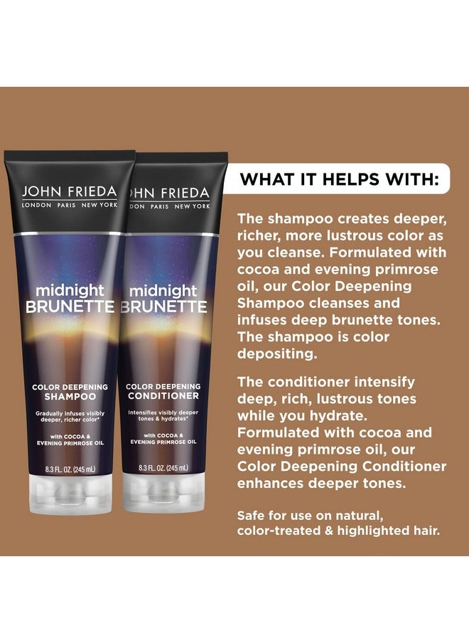 John Frieda Midnight Brunette Visibly Deeper Shampoo and Conditioner Set with Evening Primrose Oil and Cocoa for Color-Treated Hair (8.3 oz, Pack of 2)