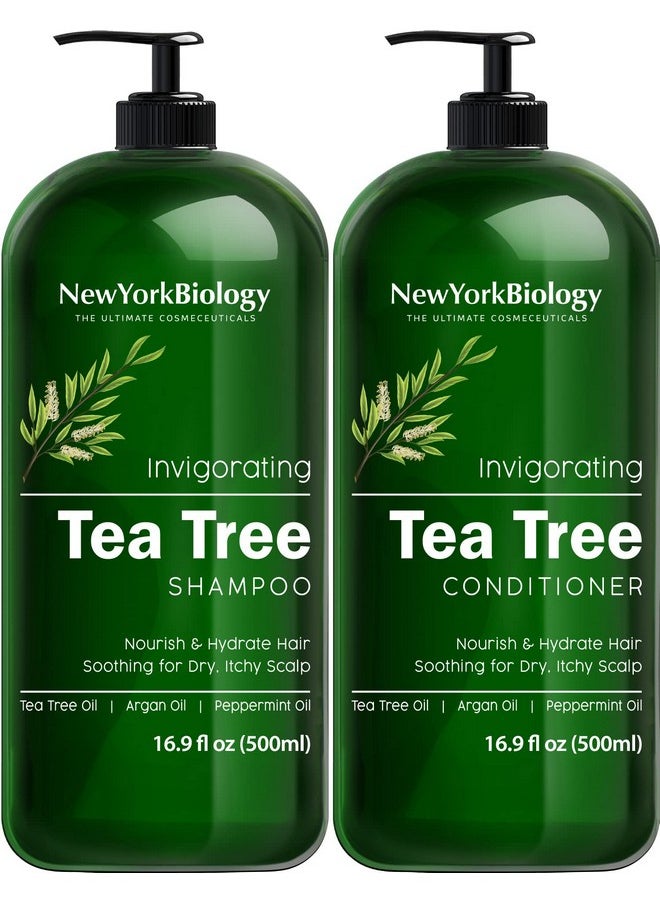 New York Biology Tea Tree Shampoo and Conditioner Set - Deep Cleanser - Relief for Dandruff and Dry Itchy Scalp - Therapeutic Grade - Helps Promote Hair Growth - 16.9 Fl Oz