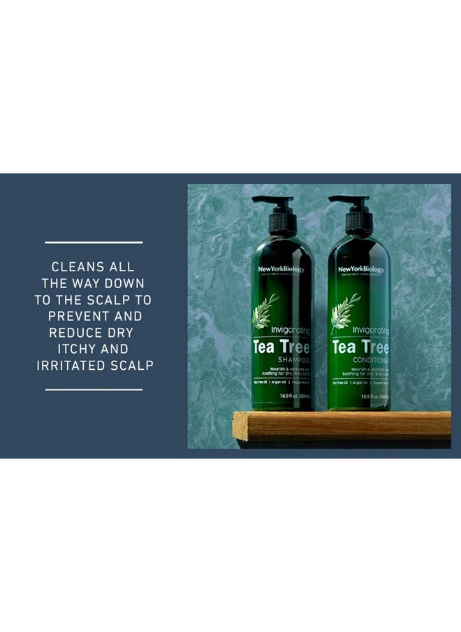 New York Biology Tea Tree Shampoo and Conditioner Set - Deep Cleanser - Relief for Dandruff and Dry Itchy Scalp - Therapeutic Grade - Helps Promote Hair Growth - 16.9 Fl Oz