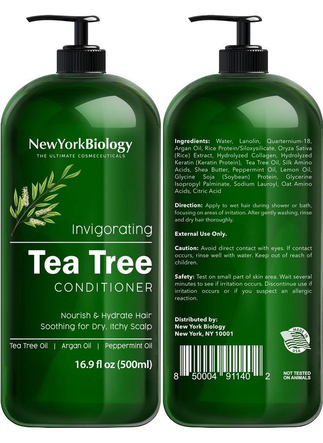 New York Biology Tea Tree Shampoo and Conditioner Set - Deep Cleanser - Relief for Dandruff and Dry Itchy Scalp - Therapeutic Grade - Helps Promote Hair Growth - 16.9 Fl Oz