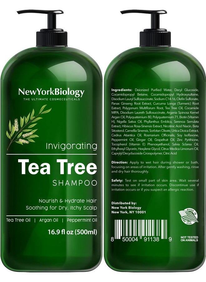 New York Biology Tea Tree Shampoo and Conditioner Set - Deep Cleanser - Relief for Dandruff and Dry Itchy Scalp - Therapeutic Grade - Helps Promote Hair Growth - 16.9 Fl Oz