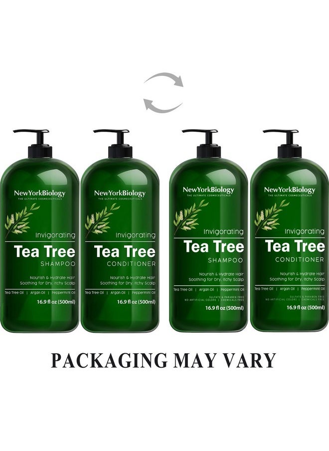 New York Biology Tea Tree Shampoo and Conditioner Set - Deep Cleanser - Relief for Dandruff and Dry Itchy Scalp - Therapeutic Grade - Helps Promote Hair Growth - 16.9 Fl Oz
