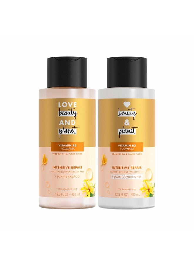 Love Beauty and Planet Coconut Oil & Ylang Hope and Repair Shampoo and Conditioner for Dry and Damaged Hair 2 Count, 13.5 oz each, Paraben , Silicone Free, Vegan