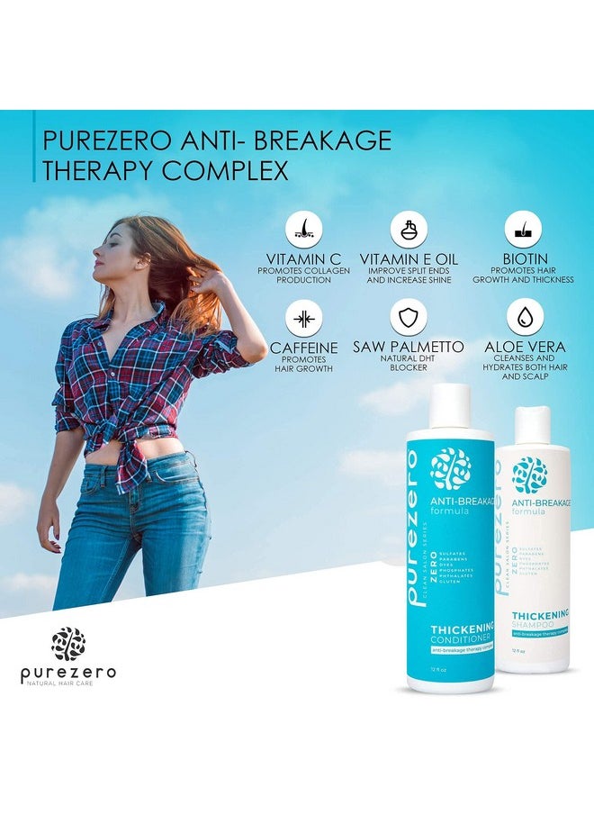 Purezero Anti-Breakage & Thickening Shampoo Conditioner set, For Hair Loss & Hair Thinning, With Biotin, Vitamin C, Caffeine and Saw Palmetto, 100% Vegan & Cruelty Free, Color Safe, 24 ounces