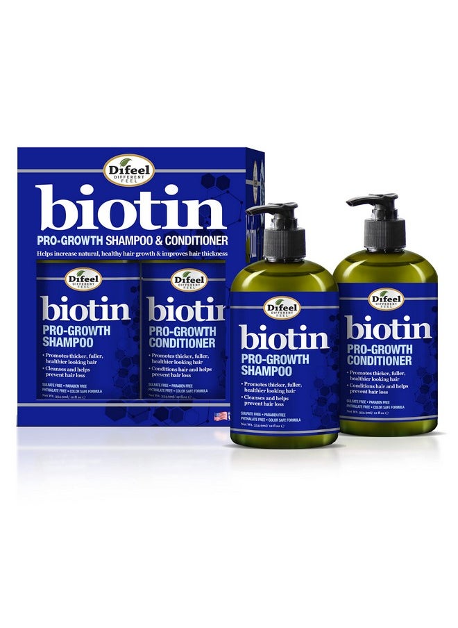 Difeel Pro-Growth Biotin Shampoo & Conditioner 2-PC Gift Set - Shampoo and Conditioner for Thinning Hair and Hair Loss, Paraben Free Shampoo & Conditioner