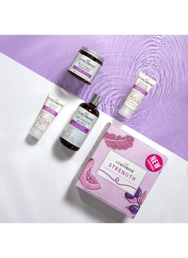 Curlsmith - Strength Complete Kit for Damaged Hair, with Core Strength Shampoo, Multi-Tasking Conditioner, Bond Curl & Shape Up Aqua Gel