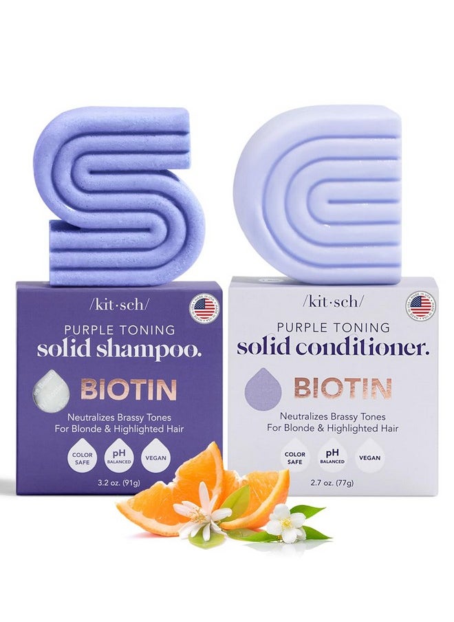 Kitsch Purple Shampoo & Conditioner Bar for Color Treated & Grey and white Hair, Made in Us, Toning Bar Shampoo & Conditioner for Blonde