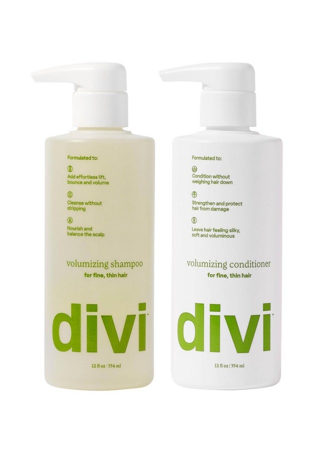 divi Volumizing Shampoo and Conditioner Set for Women and Men - Lightweight Hair Care Duo for Fine and Thinning Hair - Adds Volume, Lift, and Bounce - Strengthens and Nourishes Hair, 2 x 12 Fl Oz