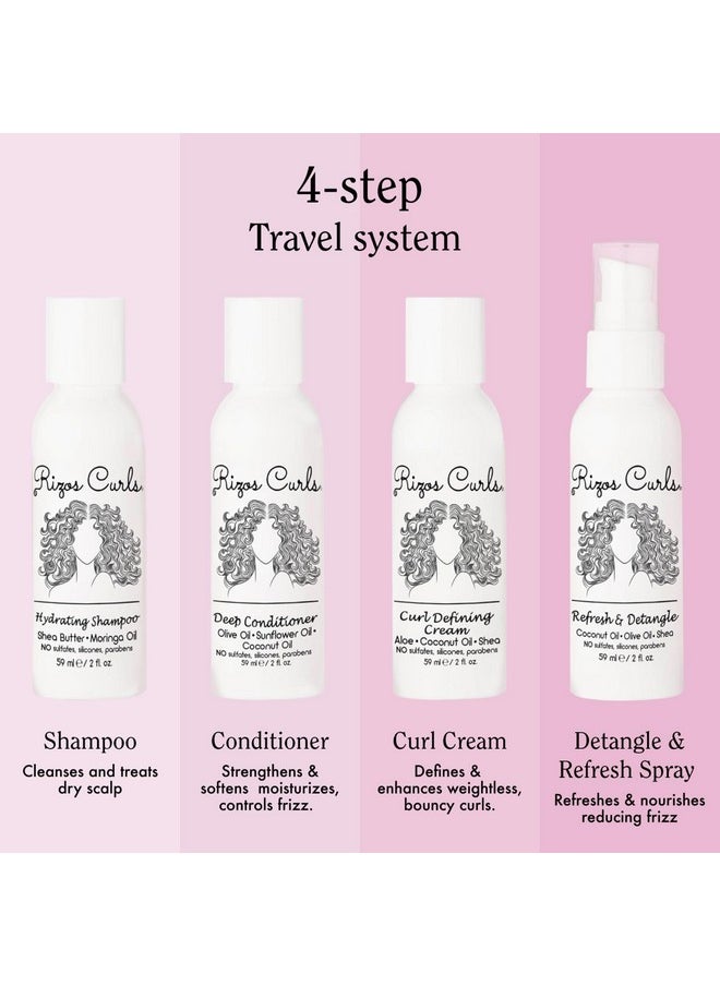 Rizos Curls 4-Step Travel Kit for Curly Hair: Curl Defining Cream, Shampoo, Conditioner, Refresh & Detangle (2 fl oz each)