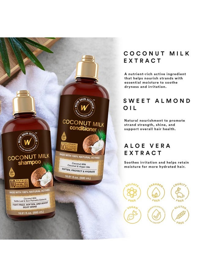 WOW Skin Science Coconut Milk Shampoo and Conditioner Set - Shampoo & Conditioner for Curly Hair - Paraben Sulfate Free - 33.82 Fl Oz