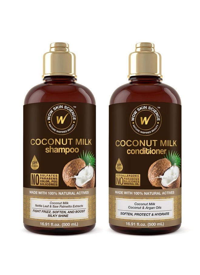 WOW Skin Science Coconut Milk Shampoo and Conditioner Set - Shampoo & Conditioner for Curly Hair - Paraben Sulfate Free - 33.82 Fl Oz