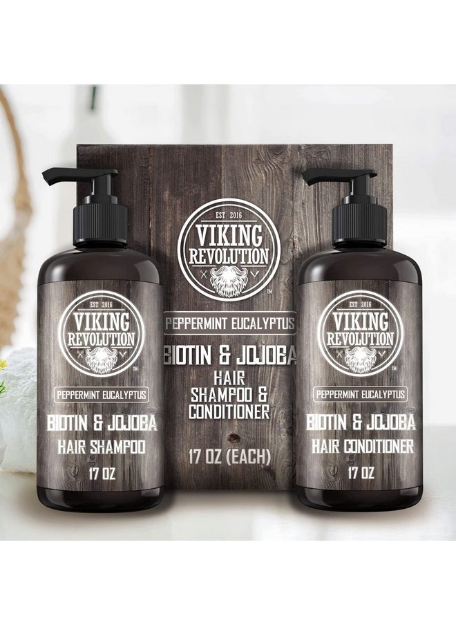Viking Revolution Biotin Mens Shampoo and Conditioner Set - Eucalyptus Shampoo and Conditioner Set with Jojoba Oil and Mint Oil - Peppermint Oil Hair Conditioner for Men (17 Oz)