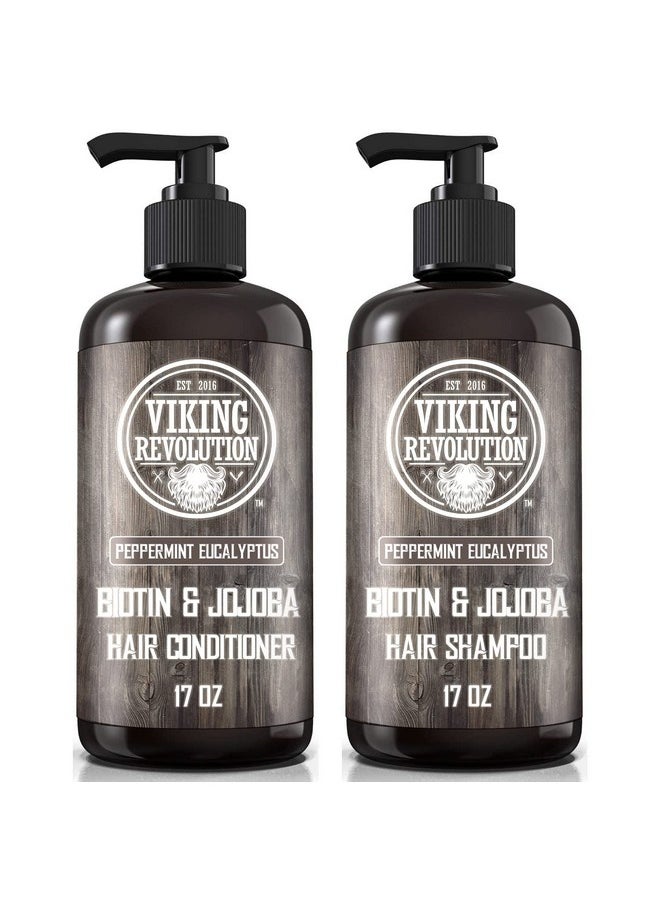Viking Revolution Biotin Mens Shampoo and Conditioner Set - Eucalyptus Shampoo and Conditioner Set with Jojoba Oil and Mint Oil - Peppermint Oil Hair Conditioner for Men (17 Oz)