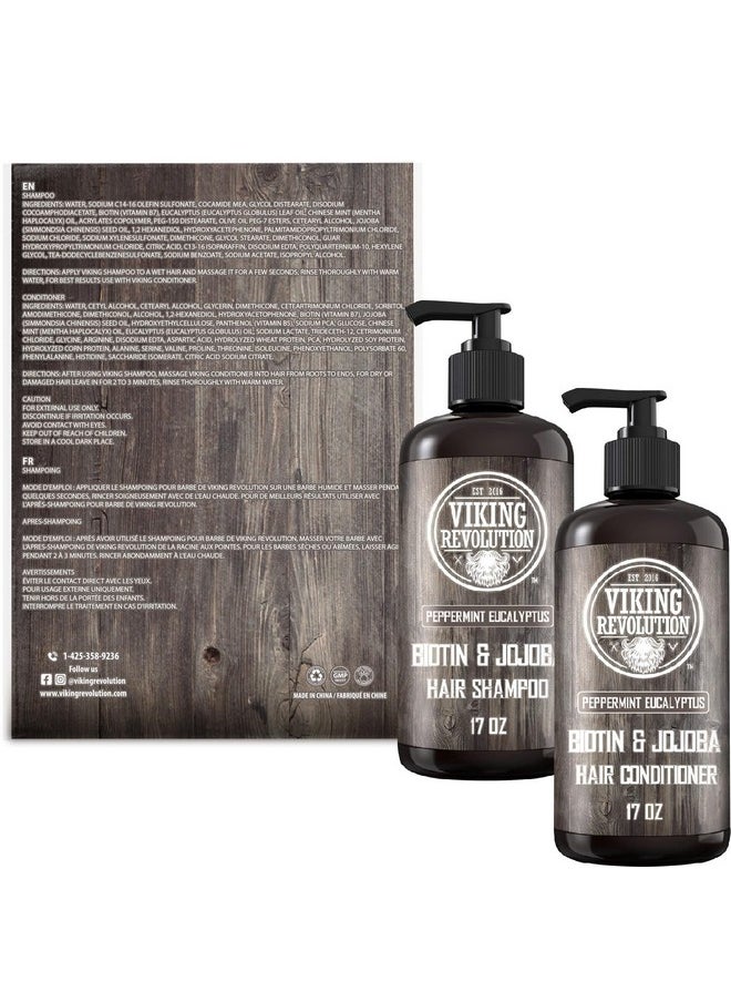 Viking Revolution Biotin Mens Shampoo and Conditioner Set - Eucalyptus Shampoo and Conditioner Set with Jojoba Oil and Mint Oil - Peppermint Oil Hair Conditioner for Men (17 Oz)