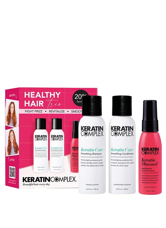 Keratin Complex - Healthy Hair Trio - Keratin Care Shampoo & Conditioner, 3.4 fl oz & Keratin Obsessed Multi-Benefit Treatment Spray, 1.7 fl oz