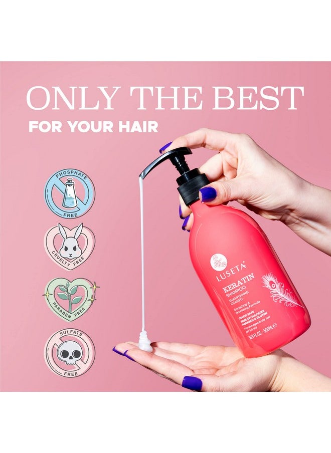 Luseta Keratin Shampoo for Dry Damaged Hair, Smoothing & Nourishing for Color Treated Hair 16.9 Oz