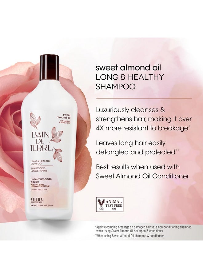 Bain de Terre Sweet Almond Oil Long & Healthy Shampoo, Strength & Protection for Weak, Damaged Hair, with Argan & Monoi Oils, Paraben-Free, Color-Safe, Vegan, 13.5 Fl Oz