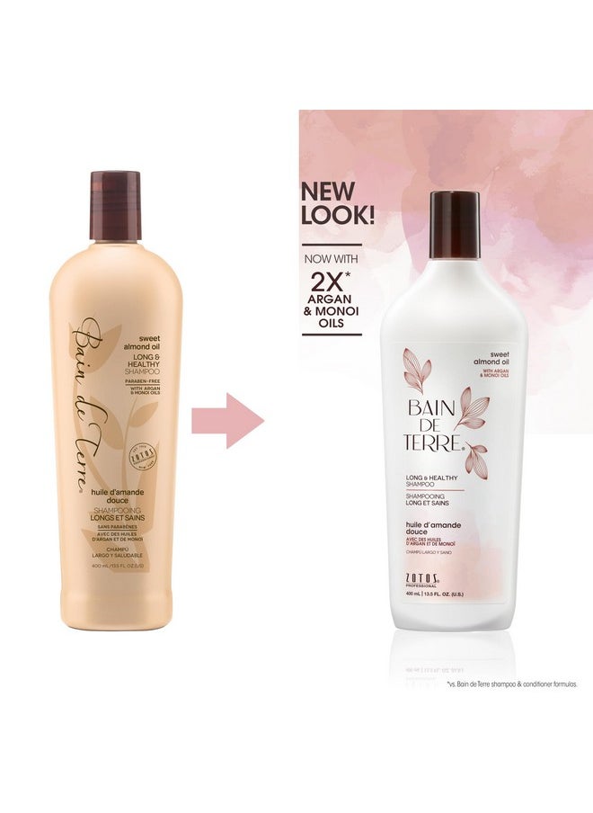 Bain de Terre Sweet Almond Oil Long & Healthy Shampoo, Strength & Protection for Weak, Damaged Hair, with Argan & Monoi Oils, Paraben-Free, Color-Safe, Vegan, 13.5 Fl Oz